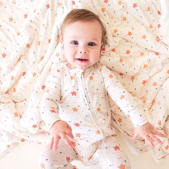 ❌ 🆕 Posh Peanut Jetson Beige Stars Plush Patoo Bamboo Blanket - Picture 7 of 9